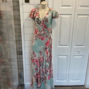 Eliza J Floral Print Maxi Dress in Pink and Blue